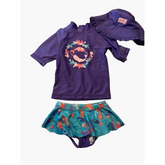 UV Skinz Toddler Girl Size 2 Rash Guard Swim Set with Hat Good used condition Pu - Picture 3 of 10